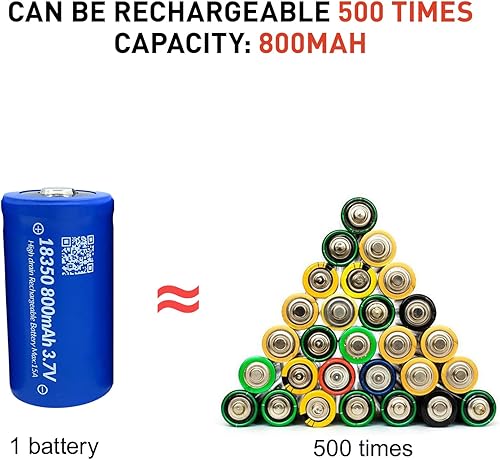 Miniatura 4 de Imren IMR 18350 3.7V Botón superior Baterías recargables, 18350 15A batería recargable de iones de litio de descarga 800mAh para linterna - 4