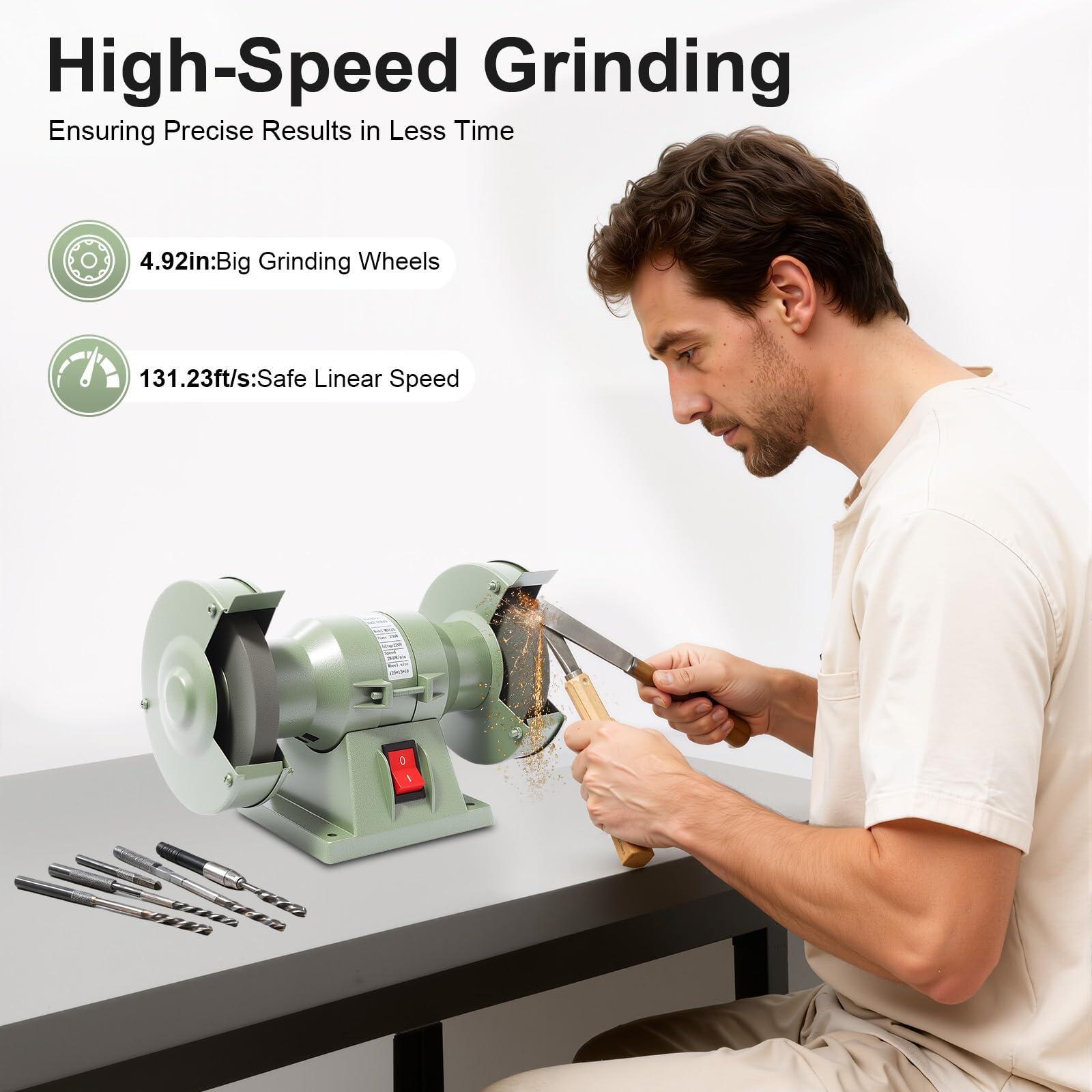 Afilador eléctrico de mesa de 250 W, mini afilador de cuchillos de mesa eléctrico con dos discos abrasivos, para el hogar y el taller