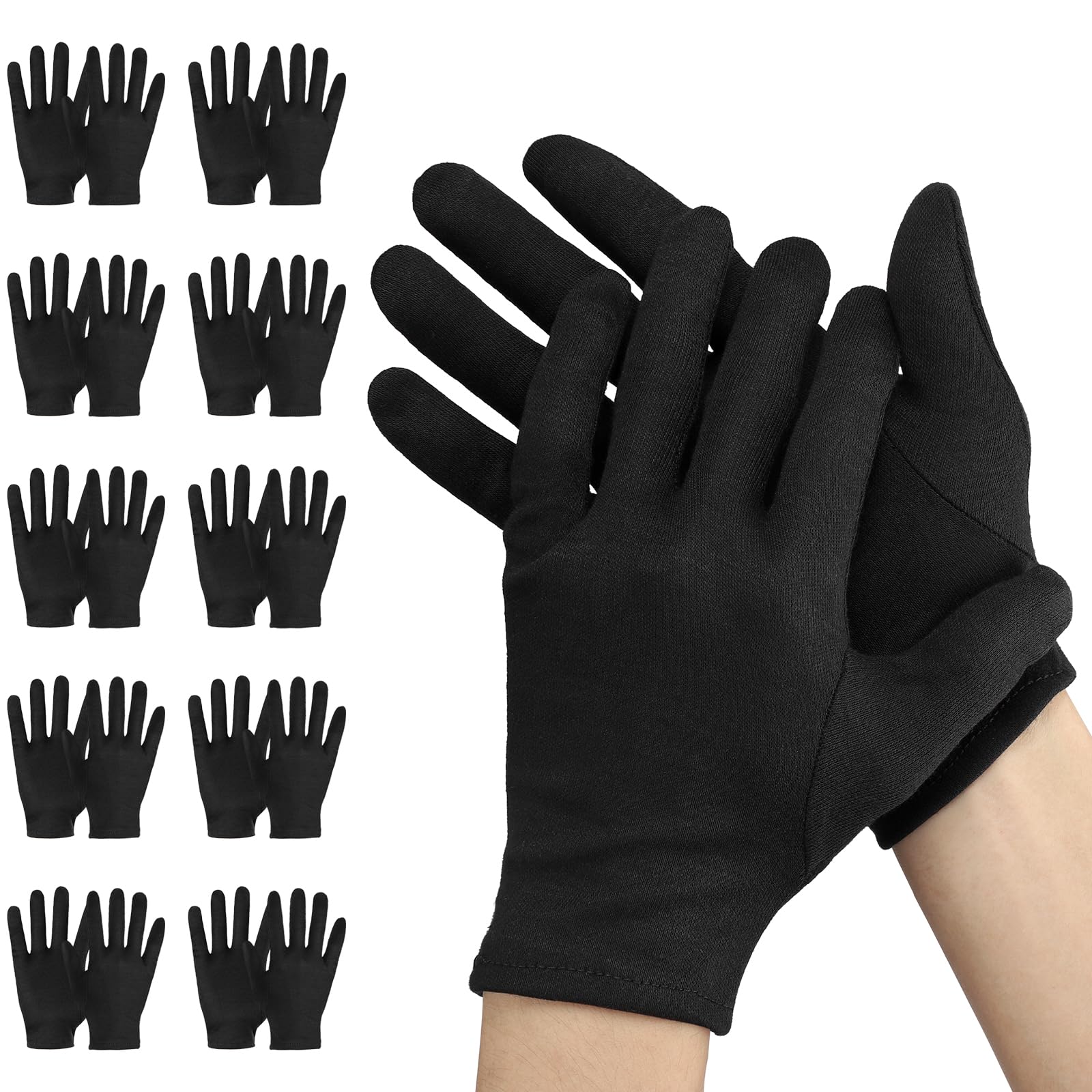 Einfa Black Cotton Gloves, Small S 20CM Work Safety Gloves 20 Pieces