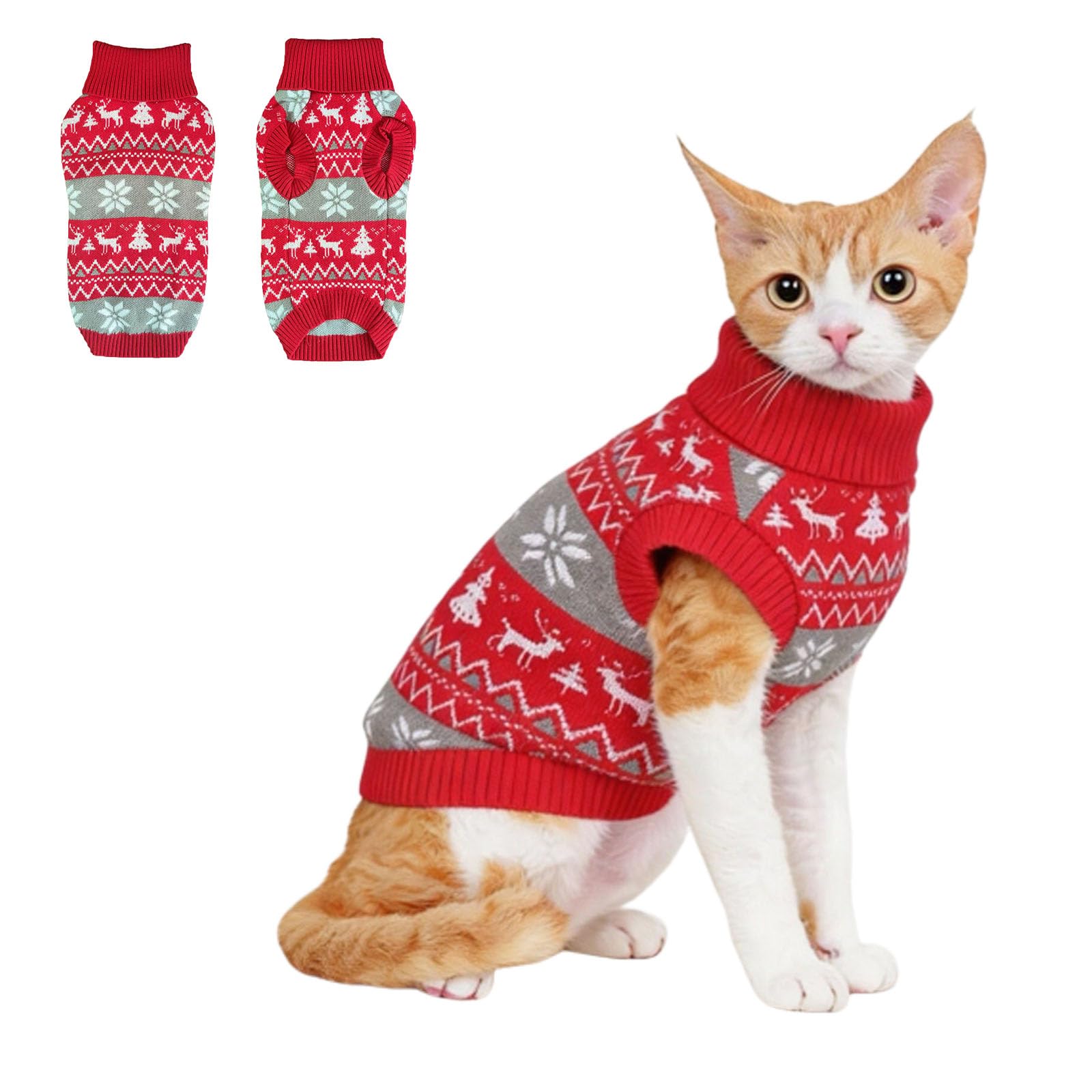 Red High-Neck Sleeveless Cat Jumper-Warm Knitted Cat Clothes for Cats Only,Cat Clothing, Cat Coat & Outfit, Kitten Jumper & Clothes,Cat Jumpers, Sweater & Sweaters for Cats,Jumper for Cat.(XS)