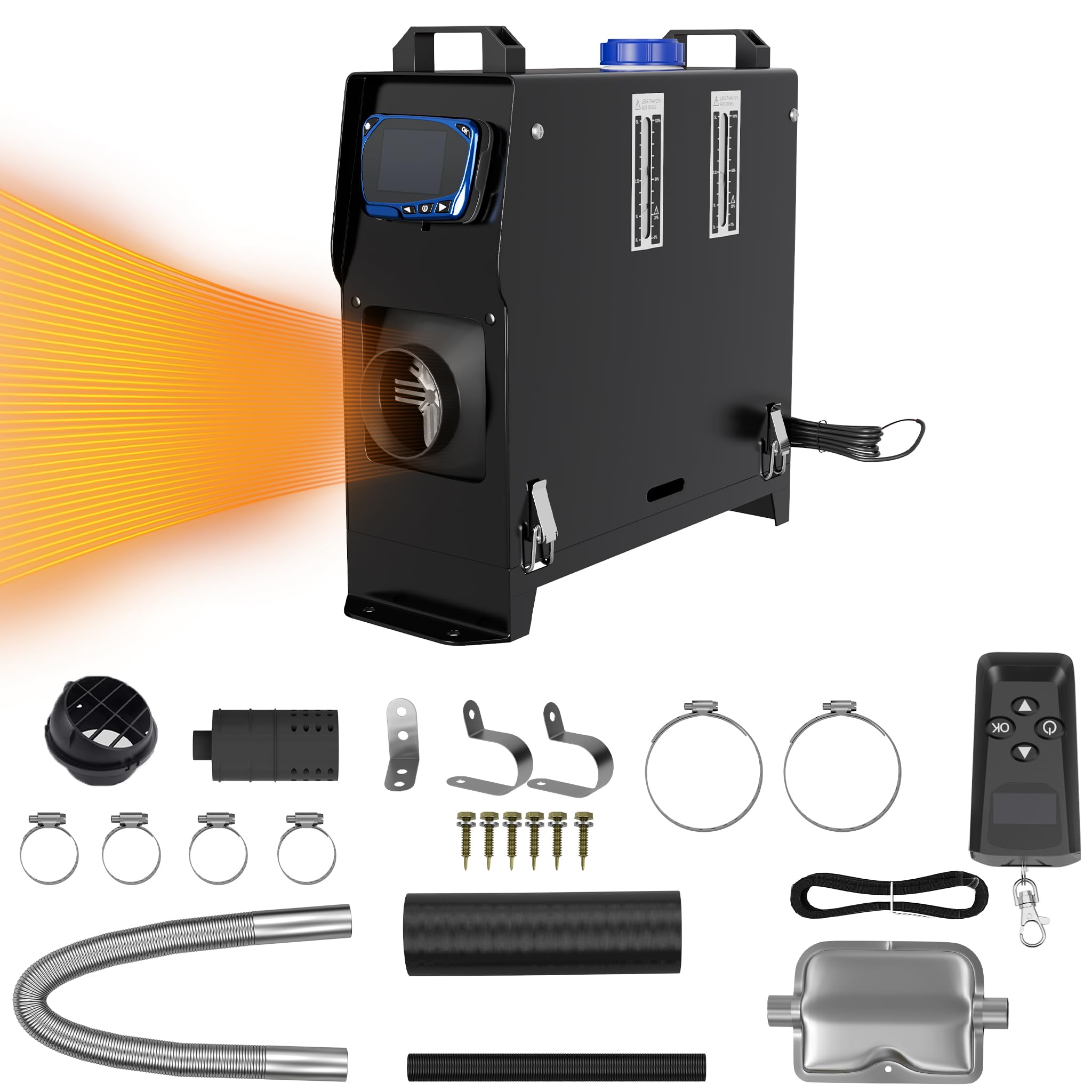 NAIZY Chauffage Diesel 12 V 8 KW Chauffage de Stationnement Diesel avec écran LCD et Télécommande et Interrupteur de Poignée Air Diesel Heater pour Voiture Camion RV Bus (Type A, Noir)
