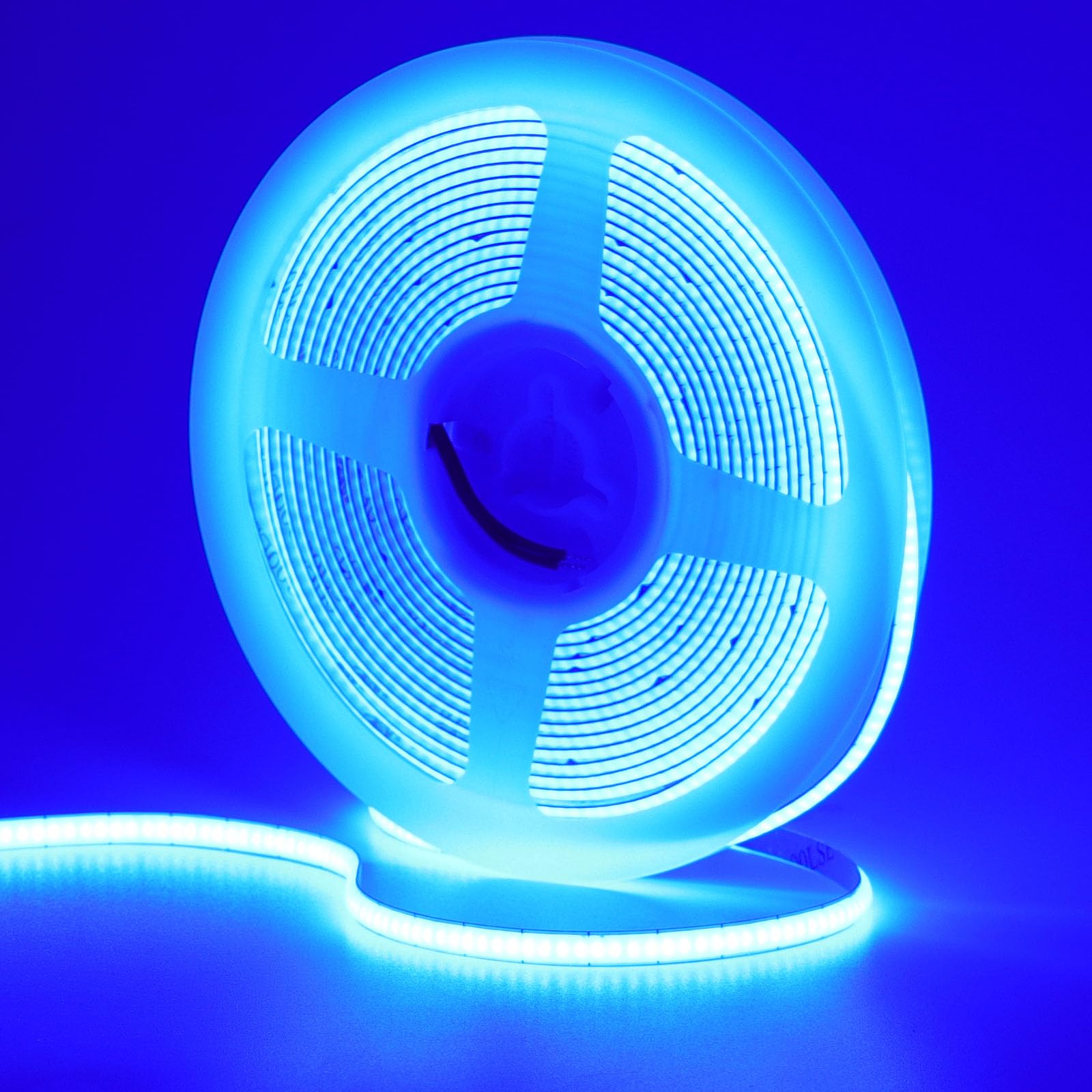 Goming Blue 12V 5Mm Width Cob Led Strip Light 16.4Ft(5M) Uniform Glow 400Leds/M Flexible Not Waterproof Ip20 Led Tape Lights For Diy Bedroom Kitchen Home Decor(No Power Supply)
