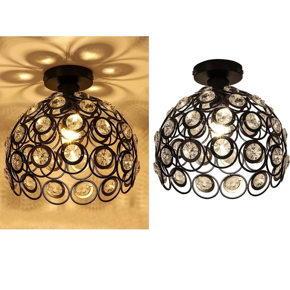 iDEGU 2 Piezas Lámparas de Techo Retro Colgante de Techo en Metal con Cristal Moderno Plafon Led Techo Creativa E27 Luz de Techo para Dormitorio Pasillo (26cm, Negro)