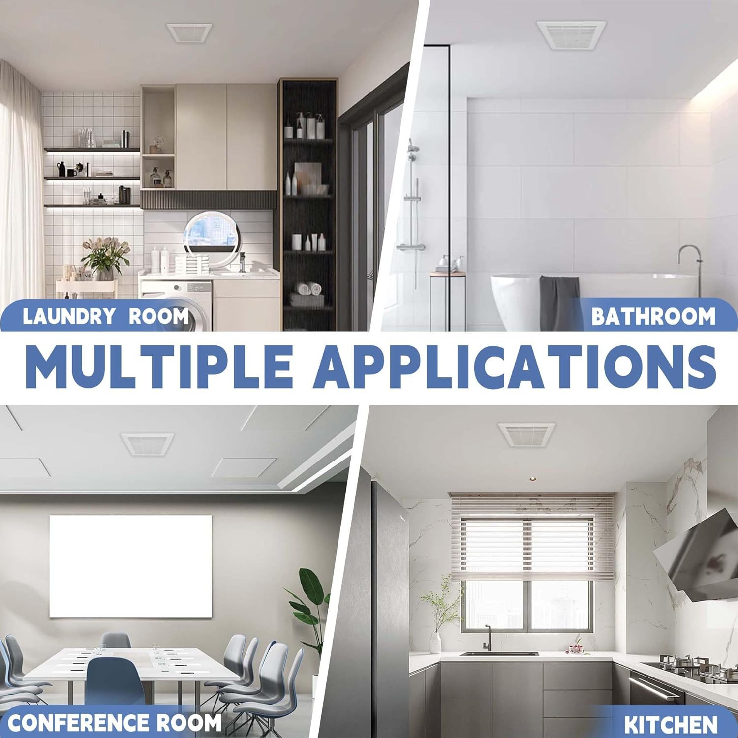 Quiet Bathroom Ceiling Fan,Certified by UL,50 CFM, 1.0 Sones, 4-inch & 3-inch Duct, White, 115V Vent Fan for Bathroom/Shower/Office/Home