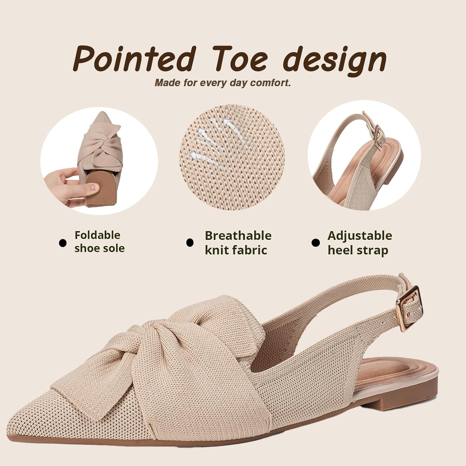 Women's Knit Pointed Toe Flats Comfortable Dressy Slingback Shoe