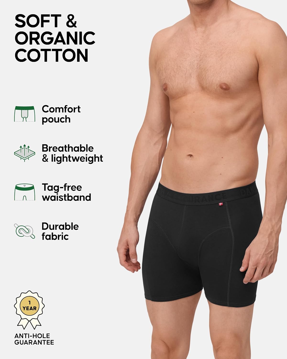 DANISH ENDURANCE Men's Organic Cotton Boxer Briefs, Tag-free Underwear, 3 & 6 Pack - Image 2