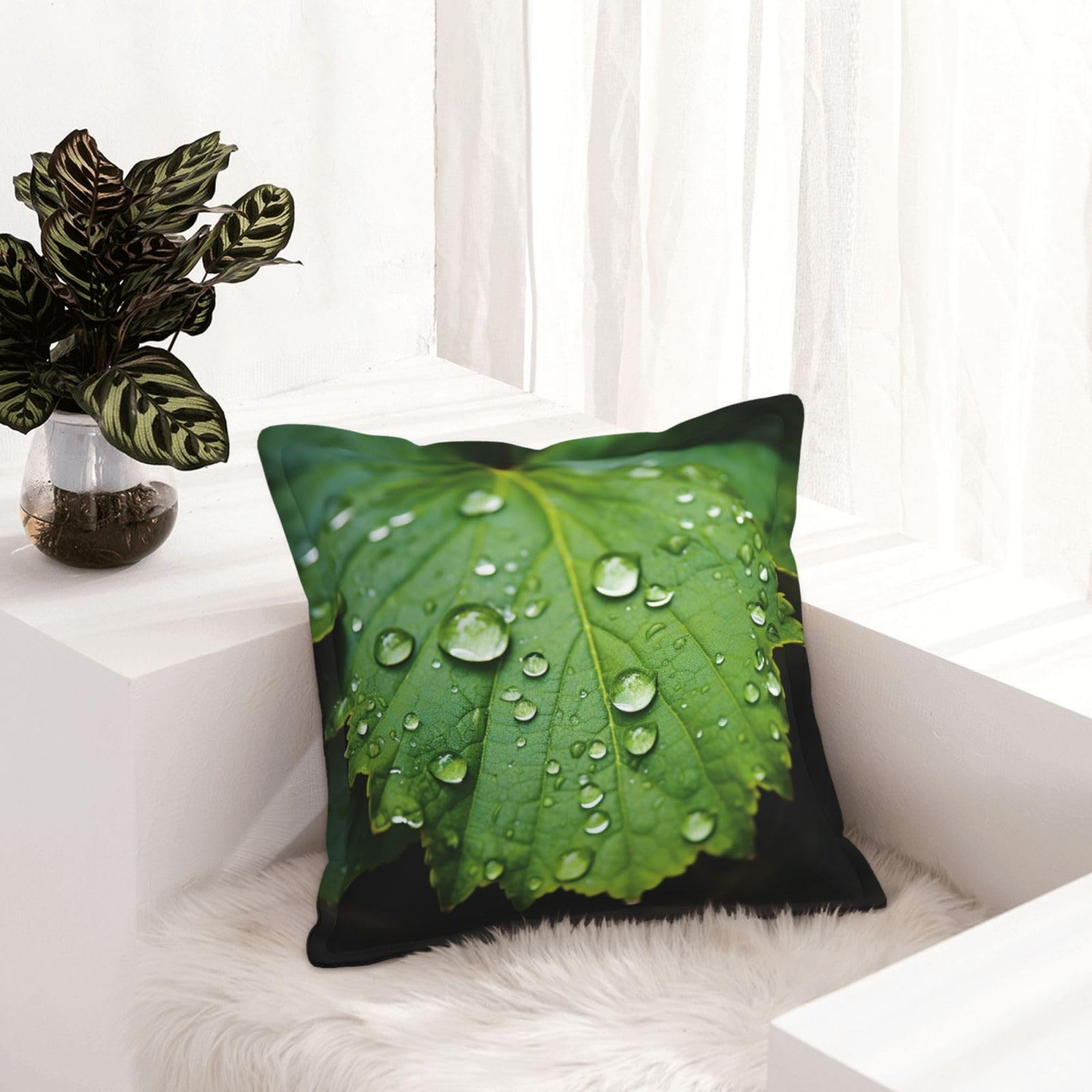 Housse de coussin en similicuir 45x45 cm lot de 2 marron effet feuilles de pluie pour salon