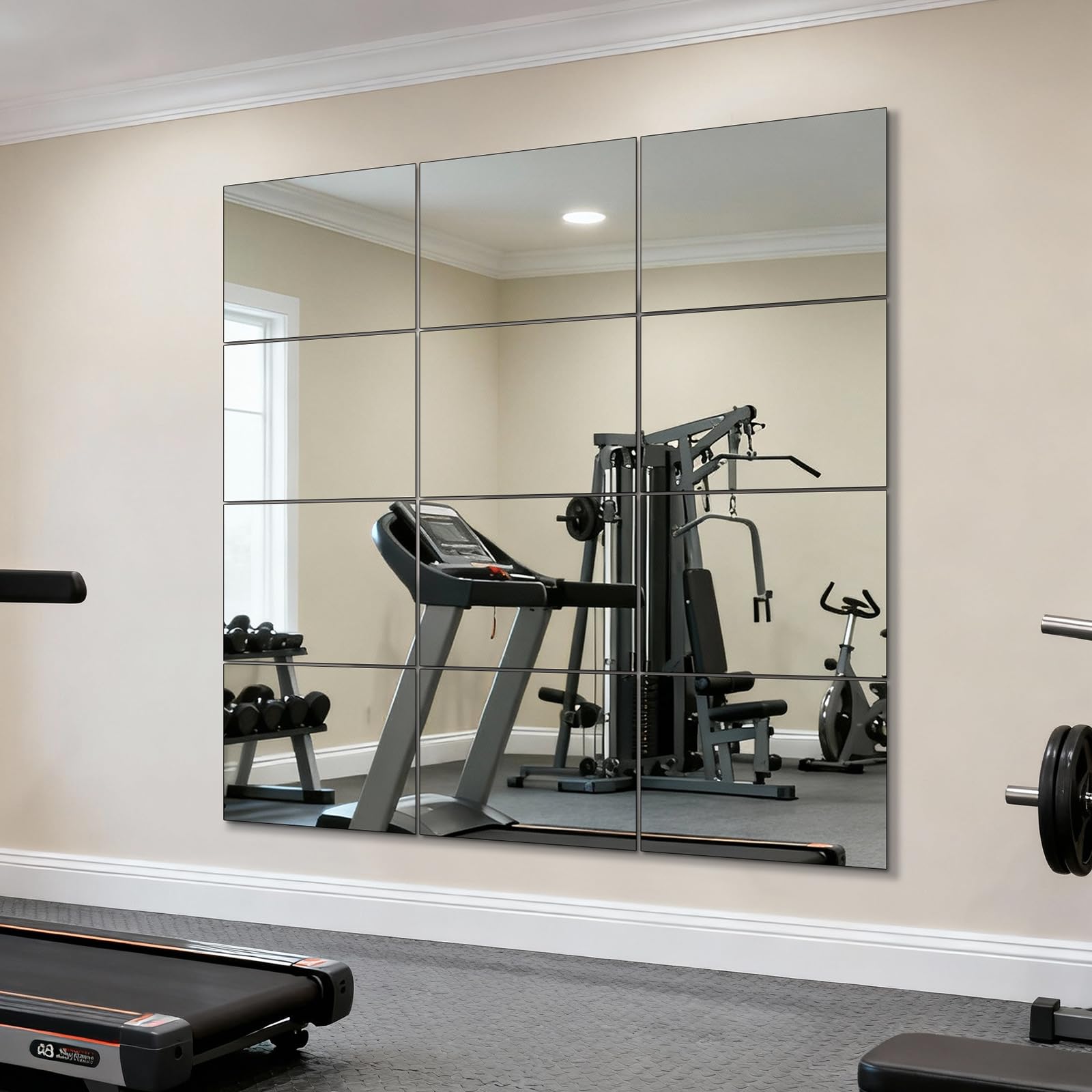 Glass Full Length Wall Mirror, Set of 12Pcs 12″×14″ Wall Mirror Tiles, Home Gym Mirror, Full Body Mirror for Bedroom, Wall Mounted Mirror for Gym, Bedroom, Door-image-13