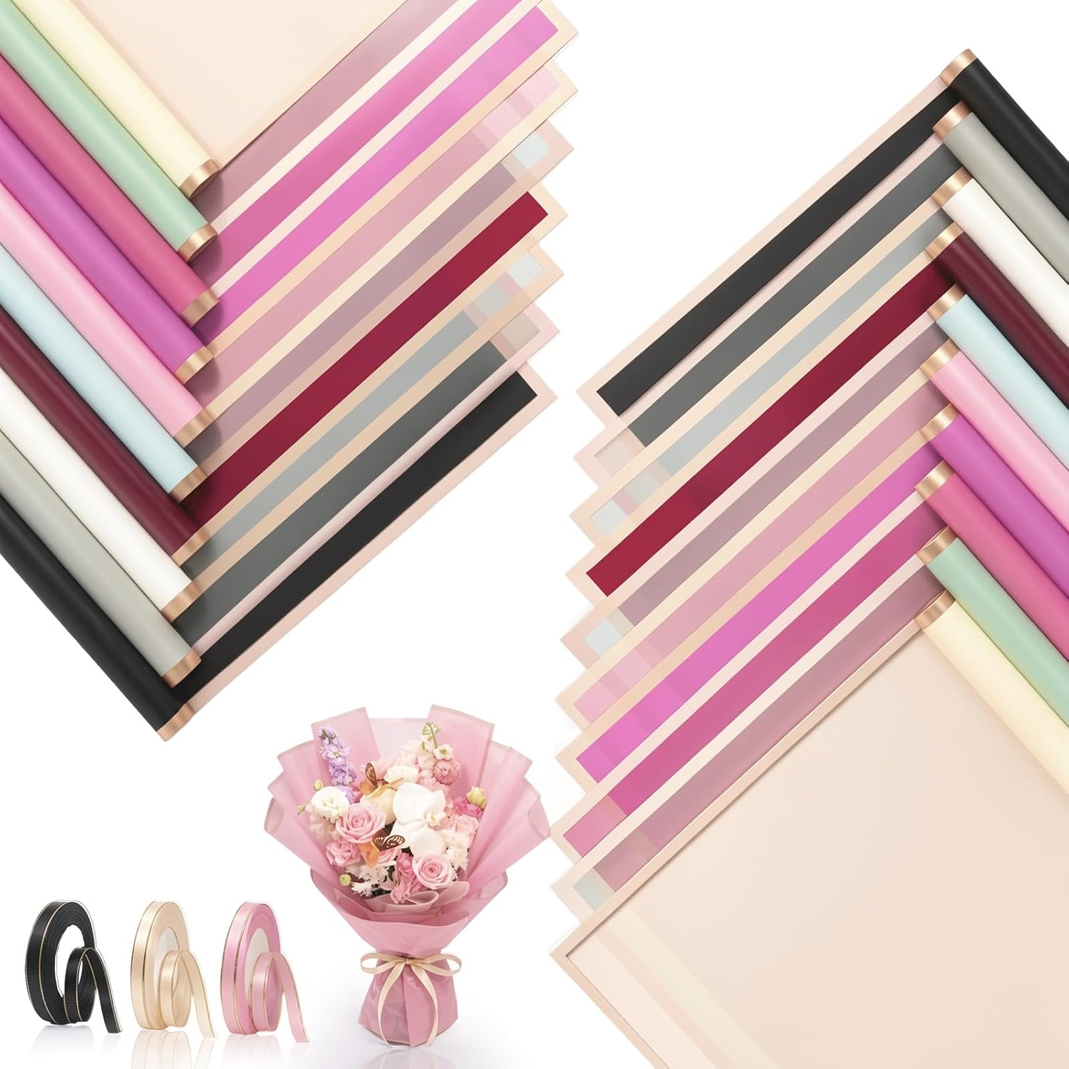 CCIJESW 100 Sheet Flower Bouquet Wrapping Paper 10Color Korean Floral Paper