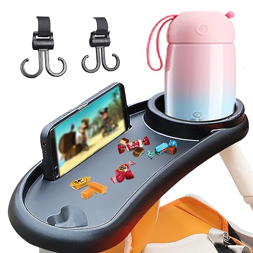 Stroller Snack Tray-Adjustable, Non-Slip�?�3-in-1 Multifunctional Universal Stroller Snack Tray - Stroller Tray for picnics, Traveling, Watching Videos, Stroller Accessories for Almost All Strollers