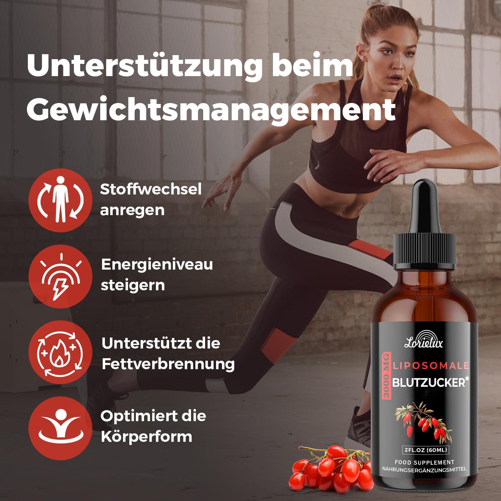Liposomale Berberin Tropfen, 3000mg Blutzucker-Unterstützung, mit Grüntee-Extrakt, Ceylon-Zimt und Ingwerwurzel, 60 ml
