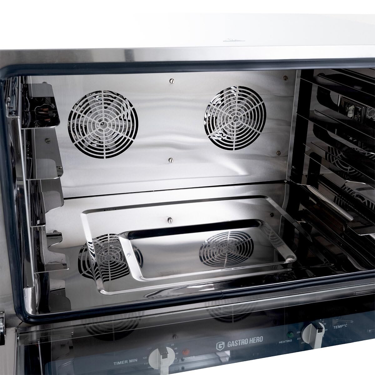 GastroHero Heißluftofen, 4 Böden, 400 V, Edelstahl HLOE411 | 110 L, Temperaturbereich +70 °C bis +250 °C, Timer 0-120 Minuten, 4 Gitter für EN 600 x 400 oder GN 1/1 Behälter