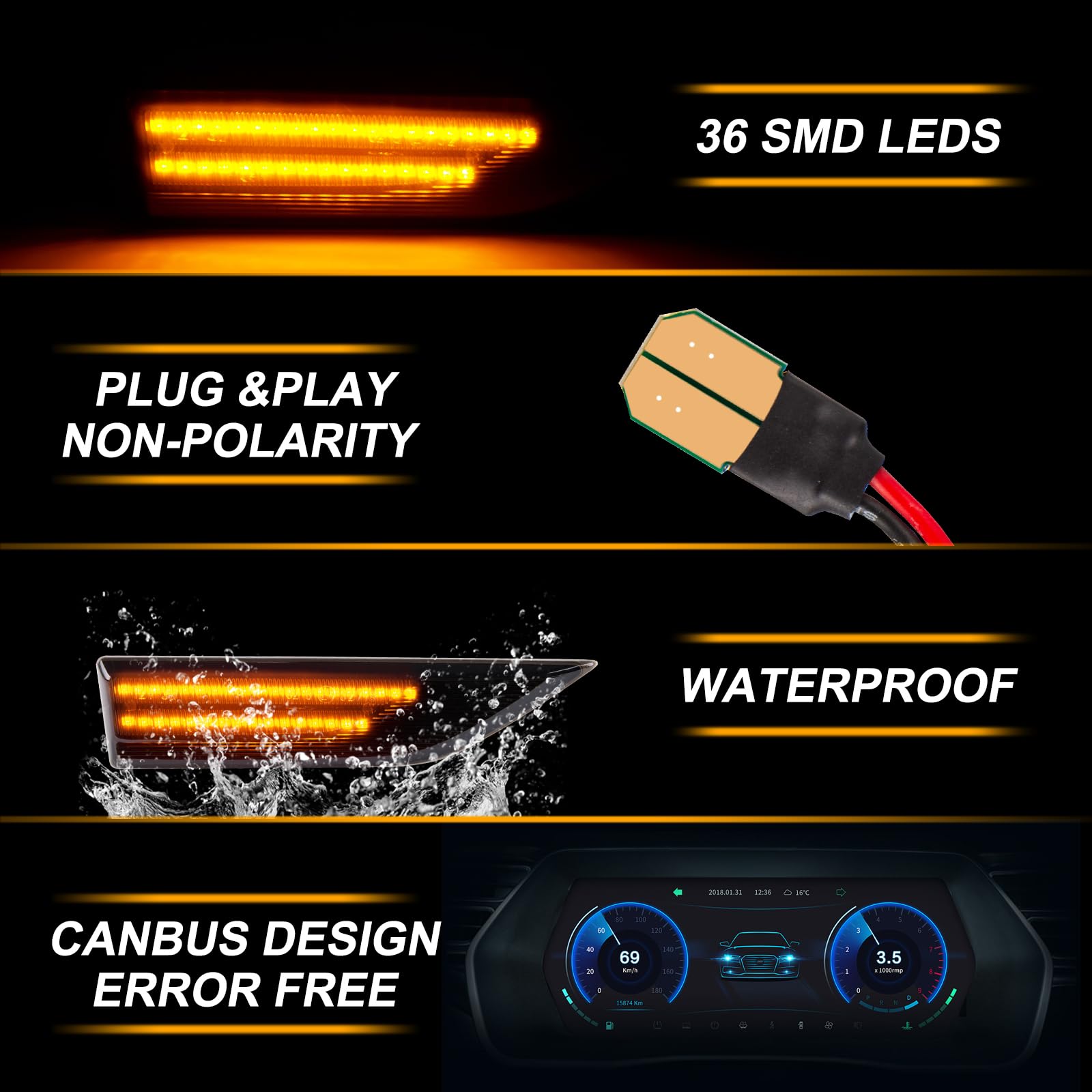 Frecce Laterale a LED per VW Caddy T6 2015~2024, Indicatore di Direzione, 2 Pezzi