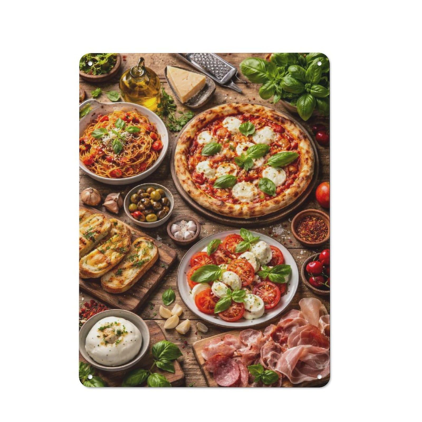Junmoney Style-19 Italian Feast Spread Retro Metal Sign 40X30cm, Distressed Look Retro Room Decor For Living Room, Hallway, Kitchen Or Cafe