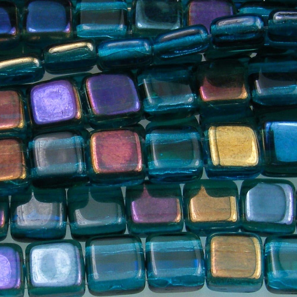 Czechmate 6mm Square Glass Czech Two Hole Tile Bead - Twilight Teal