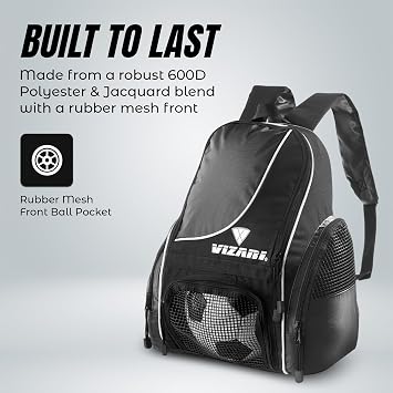 Vizari Solano Soccer Backpack With Ball Compartment and Vented Ball Pocket and Mesh Side Cargo Pockets for Adults and Teens