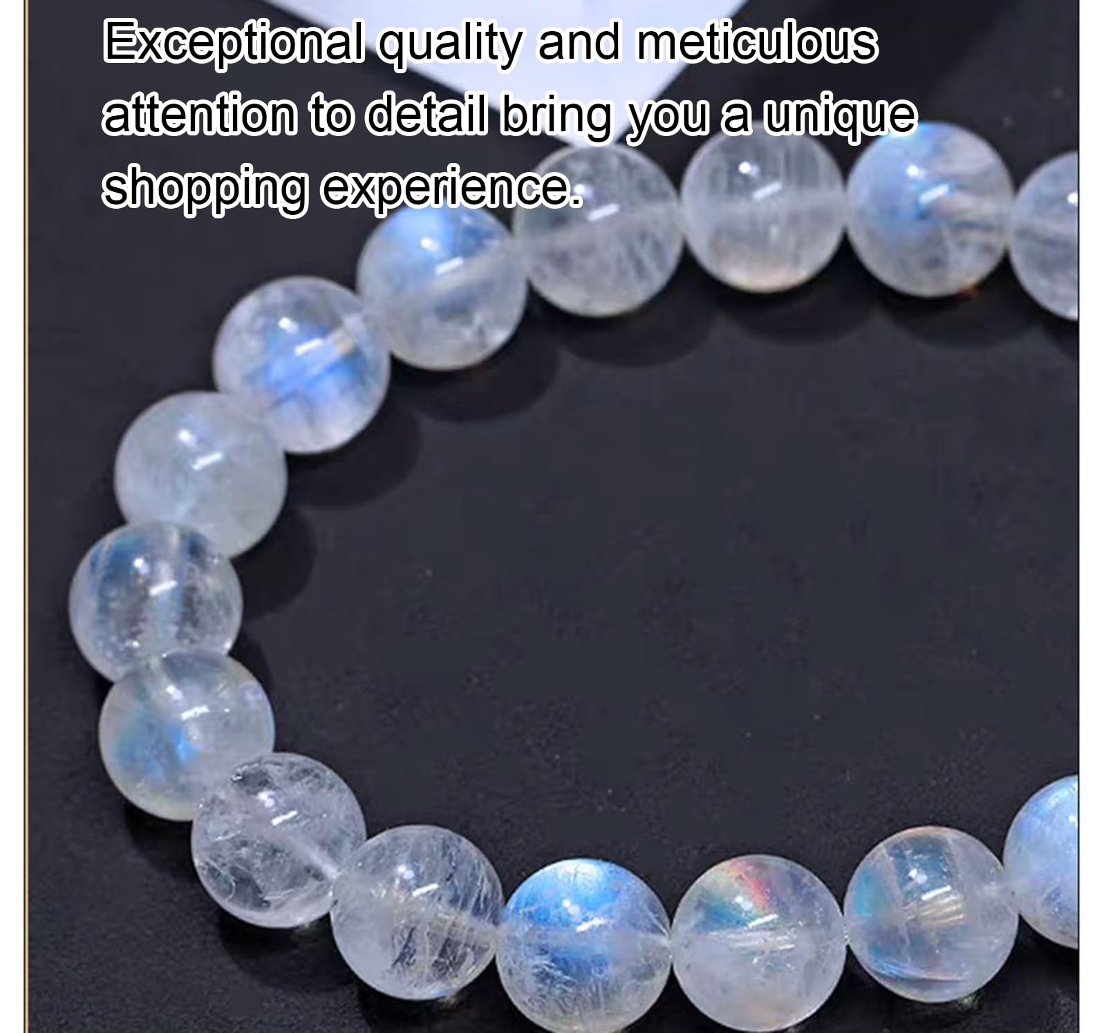 Bracciale in Pietra di Luna Blu Ghiaccio Naturale - Perline Rotonde cristalline, Braccialetto Elasticizzato con Pietre preziose Blu Flash, Gioielli curativi con Perline,10mm