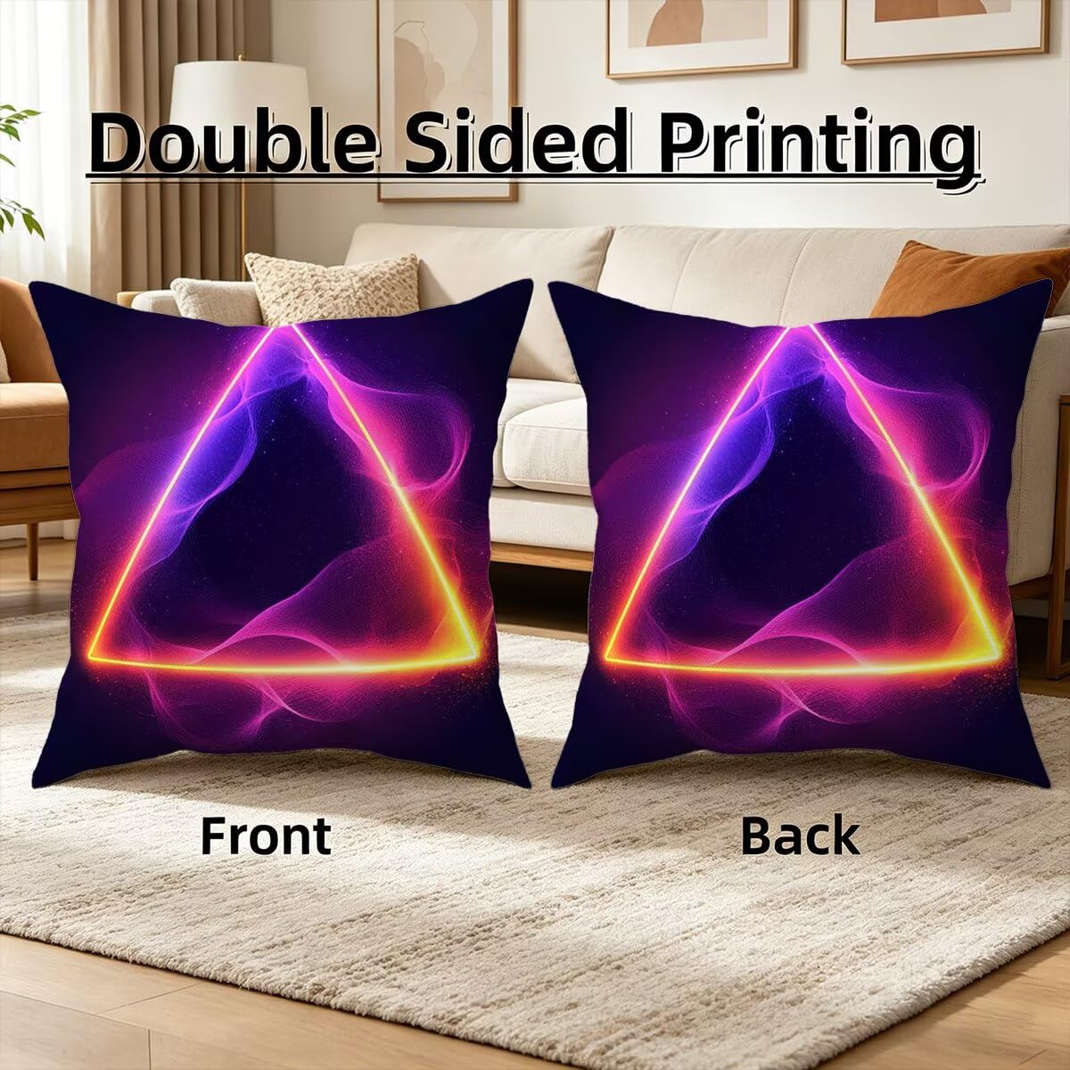 Federe Cuscino Divano 60x60, Viola Cuscini per Divano da Esterno Set da 4, Lino Copricuscini Divanos Impermeabile, Copri Cuscini Geometria Motivo Fronte Retro Stampato per Giardino, Sofá, Balcón, A-17