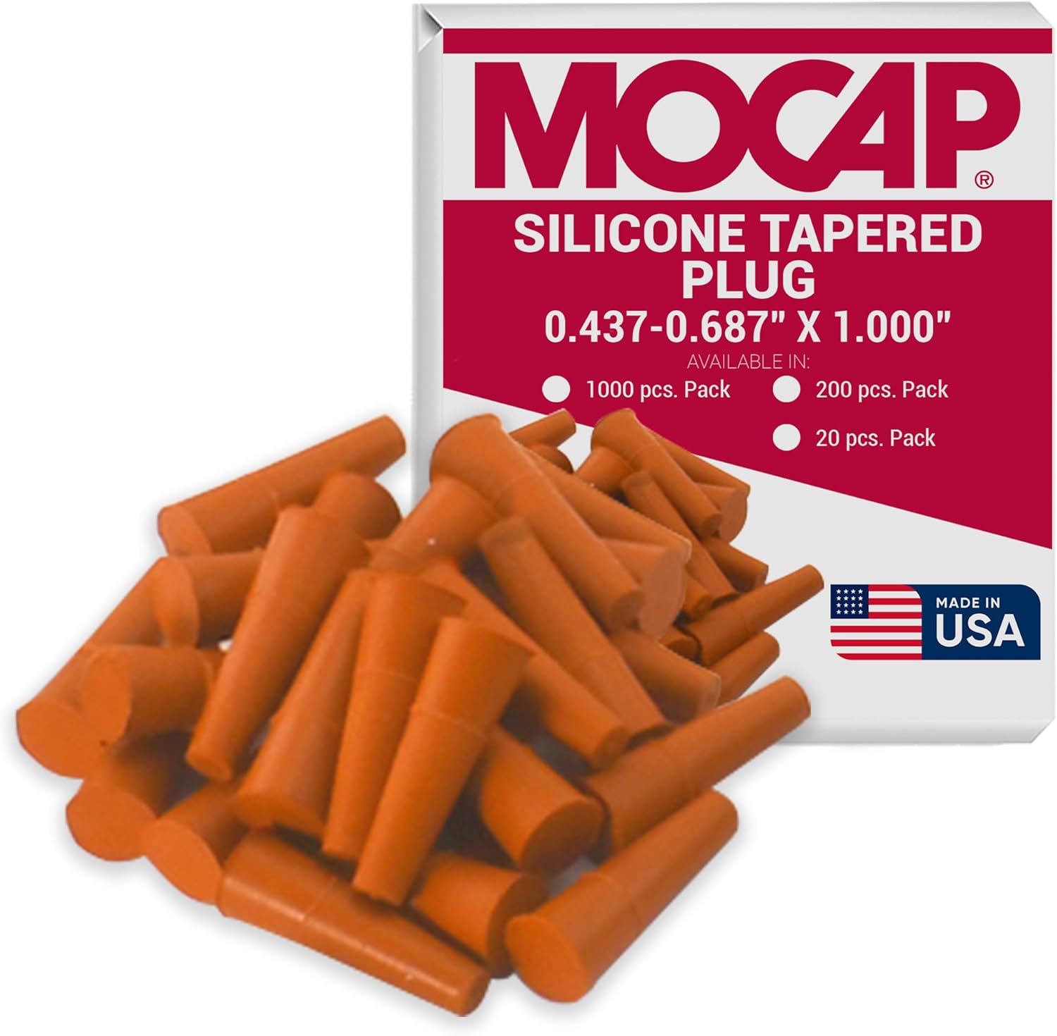 MOCAP - Orange Tapered Silicone Rubber Plugs - Rubber Stopper - Premium Stoppers Plugs - Silicone Tapered Plugs - Fits 5/8 Std, M16-0.437-0.687 Inches (11.1-17.4mm) (200 Pieces)