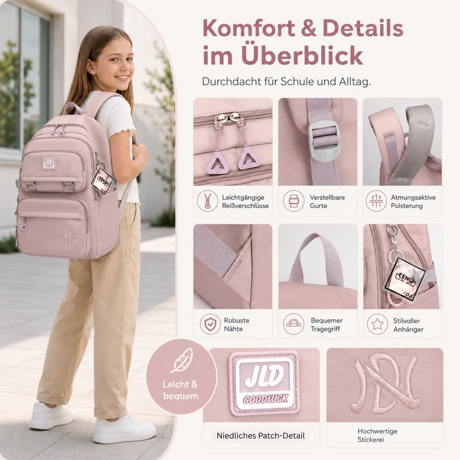 JANSBEN Sac à Dos Cartables Enfant Garcon Fille Sacs Scolaires étanche Nylon Backpack Multi-Poches 30L