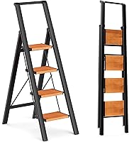 Vista 15 de GameGem Escalera Plegable de Hierro de 4 Escalones Taburete Escalón con Antideslizante y Pedal Ancho para Uso en el Hogar y la Cocina Ahorro de Negro