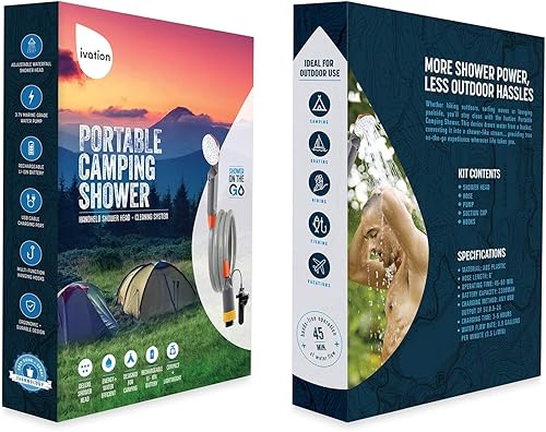 Miniatura 6 de Ivation Ducha portátil para campamento: cabezal de ducha compacto de mano y manos libres recargable para exteriores y sistema de limpieza con bomba