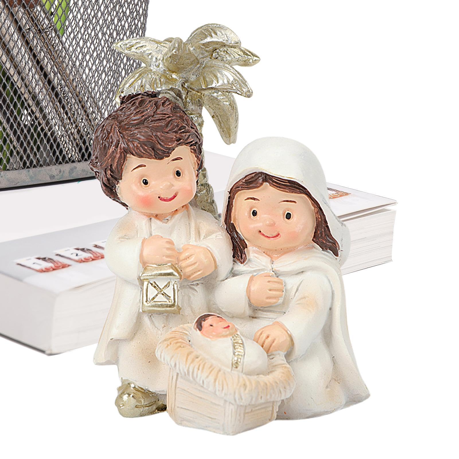 Figuras de Natividad de Navidad, Figura de la Sagrada Familia, Figuras de Escena de Pesebre del Nacimiento de Jesús en Miniatura, Centro de Mesa, Figura de Jesús de Resina para Navidad