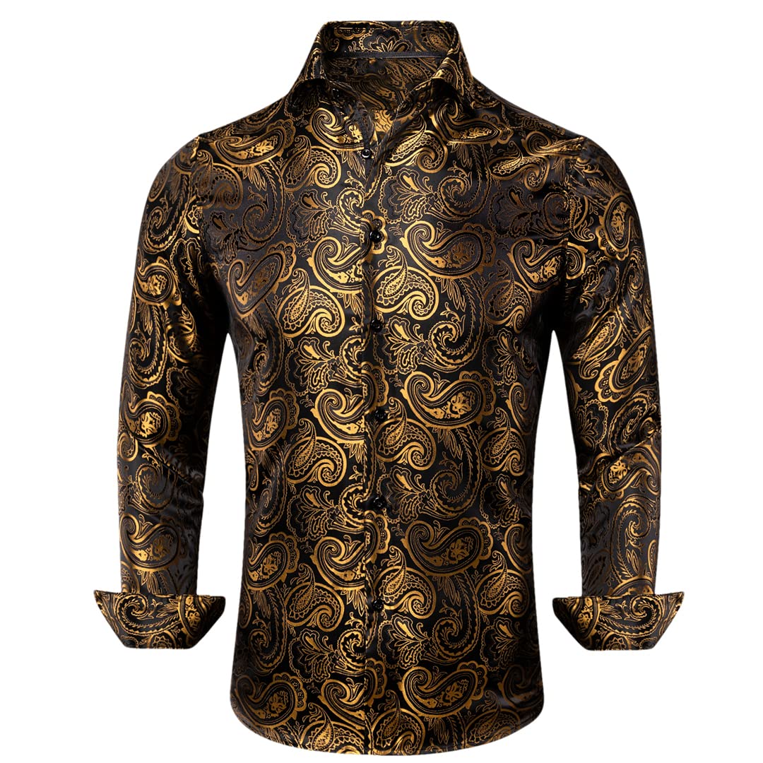 Niiyyjj Męskie jedwabne koszule z długim rękawem męskie slim fit paisley satynowa sukienka koszule koszula męska smoking koszula, Cy-1038, XL