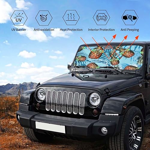 Miniatura 6 de Pineapple Hawaiian Style with Sunglasses Sun Visor Protector Blocks UV Rays Keep Cool for Most Sedans SUV Truck Automotive Truck Passenger Car