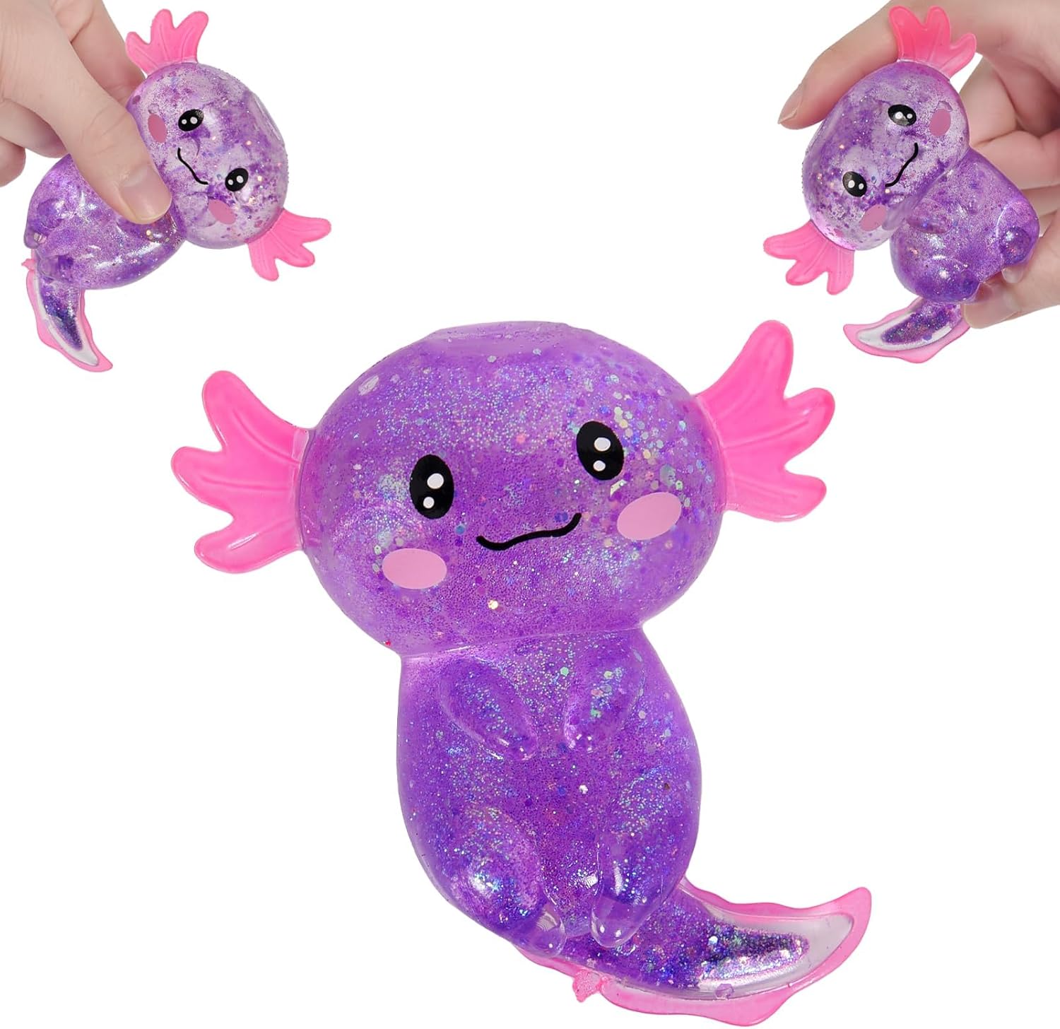 Axolotl Squishy Stress Relief Toy Glitter Fidget Toys Cute Malt Sugar Axolotl Toy Fidget Toys Adults Fidget Toy for Kids Youth Adult, Party Favors Anxiety Relief Squishy Toys(Purple)