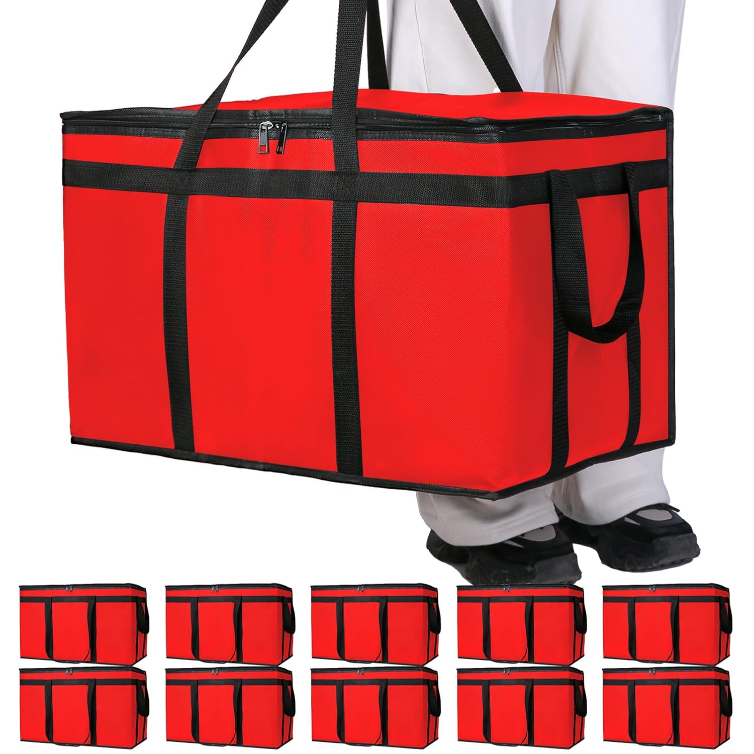 Bodaon 10-Pack Insulated Food Delivery Bag, XXXL Catering/Pizza Cooler Bags, Warmer/Frozen, Cold/Hot Thermal Styrofoam Carrier for Car/Travel/Shopping/Doordash, Dashers Door Dash Accessories