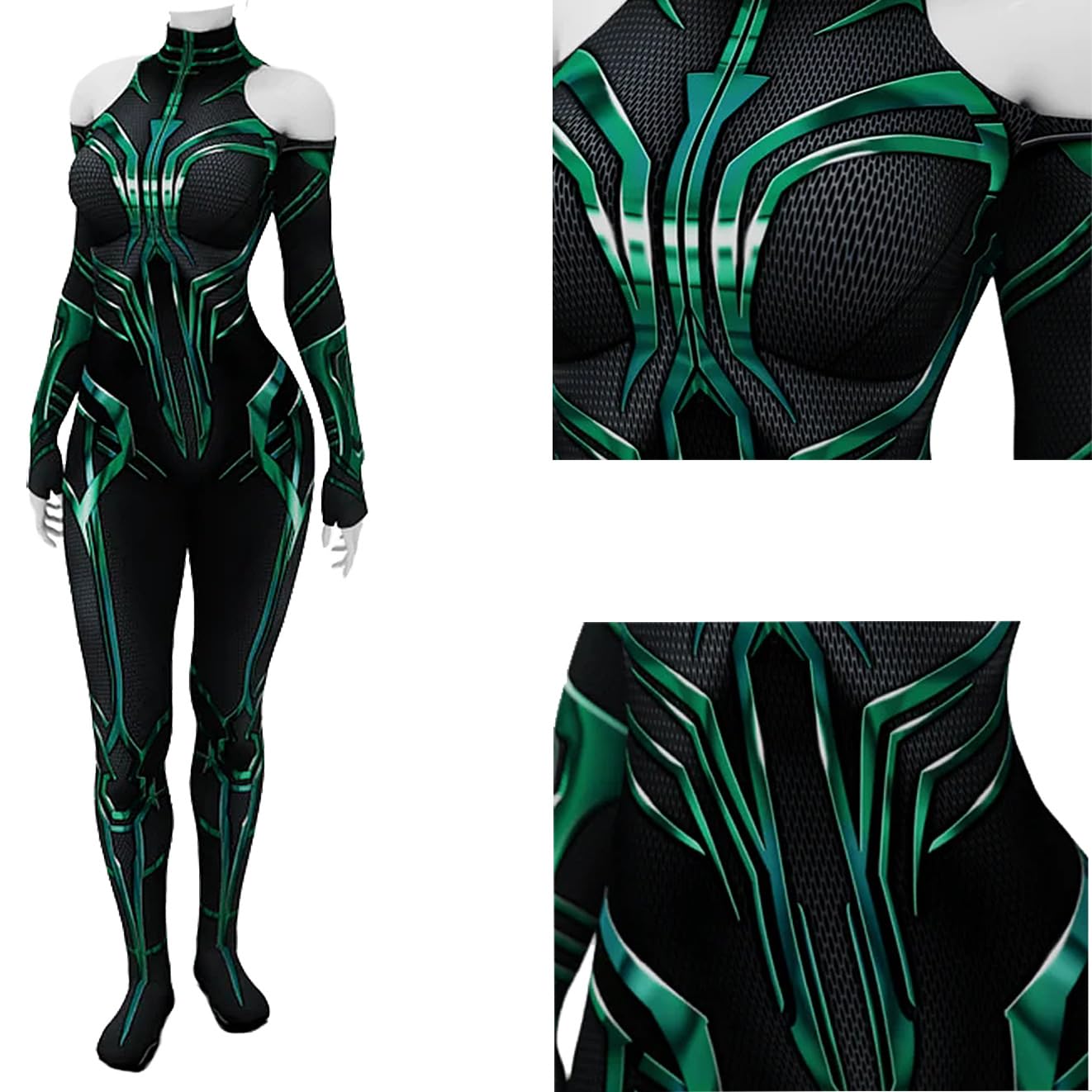 Yragemz Women Hela Cosplay Bodysuit Robe Green Goddess Hela Costume Jumpsuit Cape for Halloween: Green 1 X-Small