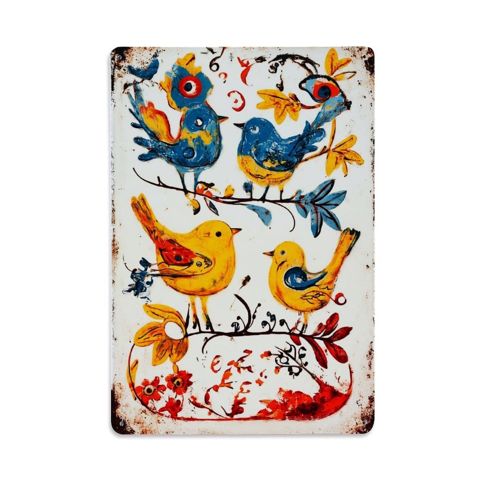 Nestemfo Vintage Colorful Birds On Branches Pattern Tin Sign Metal Sign, Living Room,Bar, Home, Bedroom Wall Decor,Retro Metal Poster 8X12 Inches