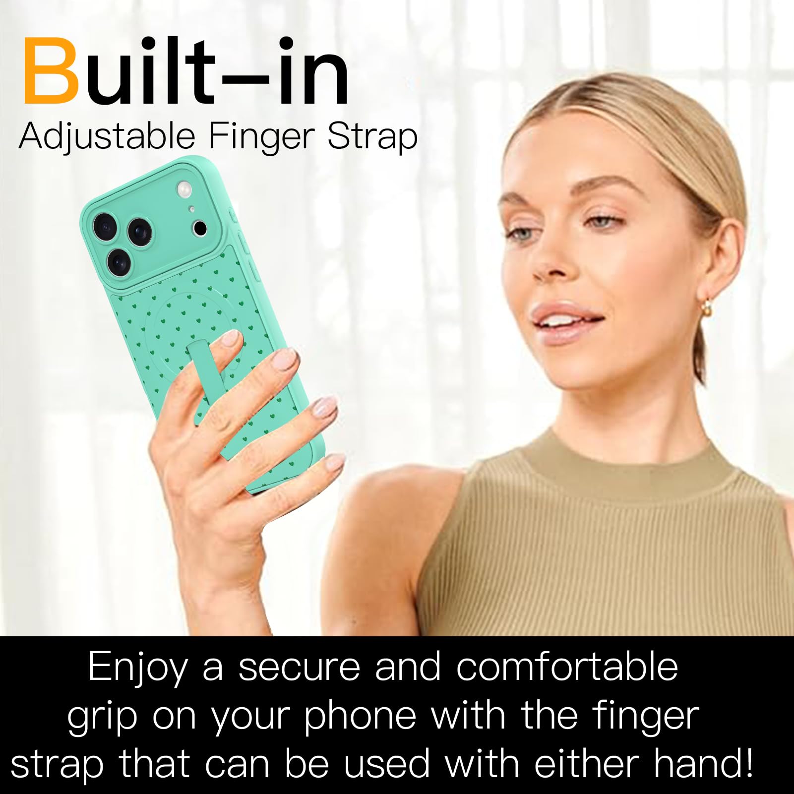 SOKAD Funda magnética con diseño de corazones y lunares para iPhone 17 Pro Max con soporte para correa de dedo, compatible con Magsafe, diseño de lindo amor pequeño diseñado para mujeres y hombres