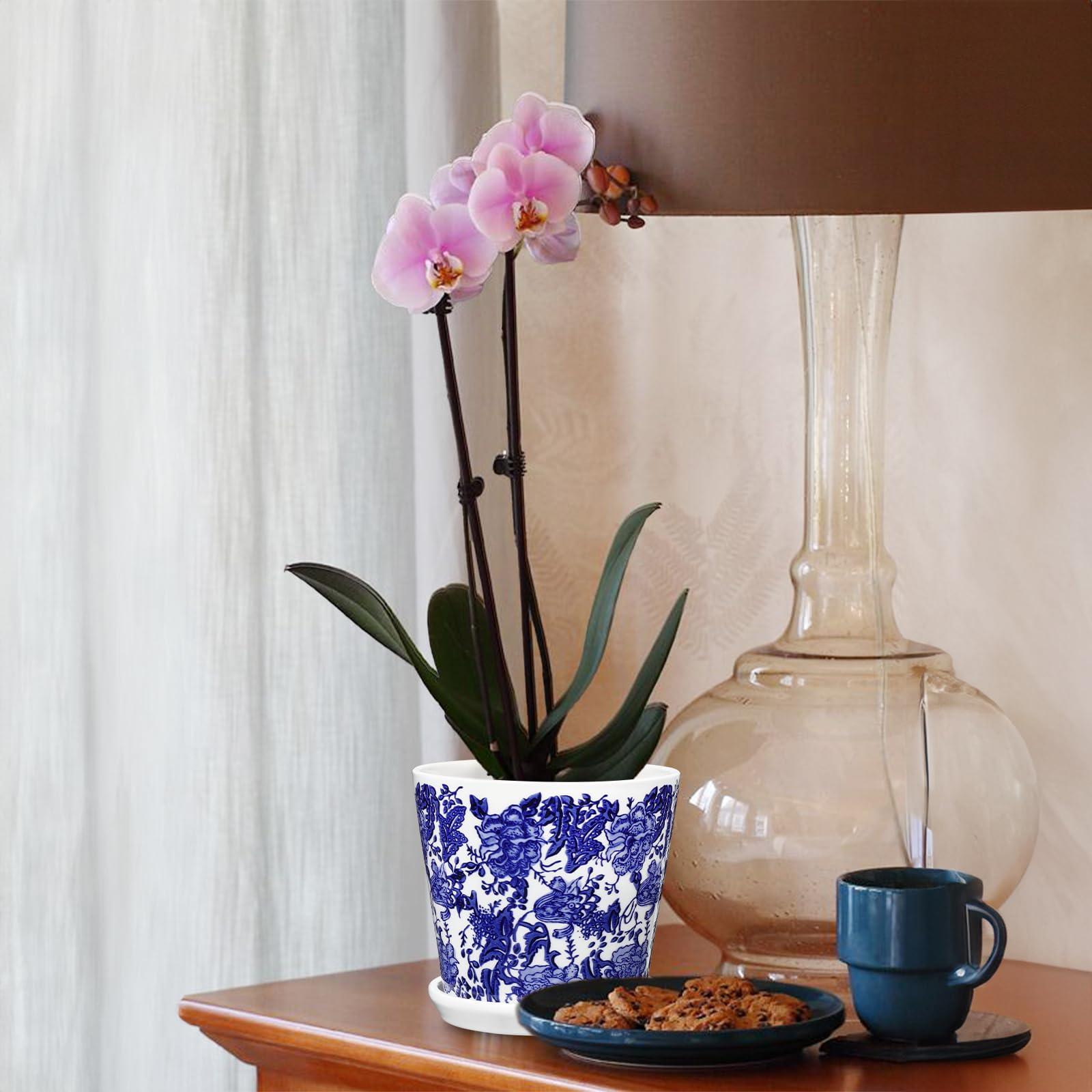 Oairse Set di 3 vasi in ceramica da 15 cm, piccoli vasi con piattini, foro di drenaggio, per interni/esterni, fioriera decorativa per piante grasse, erbe