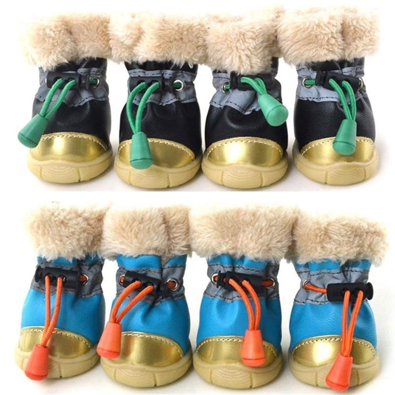 Pet Petits Chiens Chaussures Hiver Automne Hiver 4pcs / Set Bottes De Chien Anti Slip Coton Imperméable Super Chaud XS-XL Wear (Color : Gold, Size : XL.)