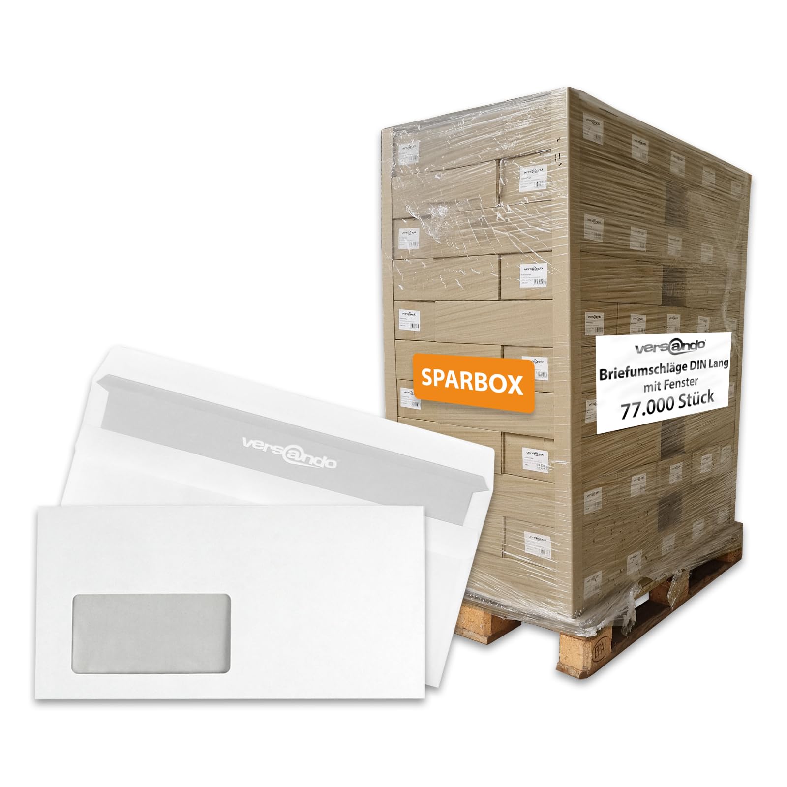 versando 77.000x Briefumschläge mit Fenster DIN lang 220x110mm weiß: selbstklebende Kuverts für Rechnungen, Briefe, Dialogpost, einfach verschließbar mit Sichtschutz (1 Palette)