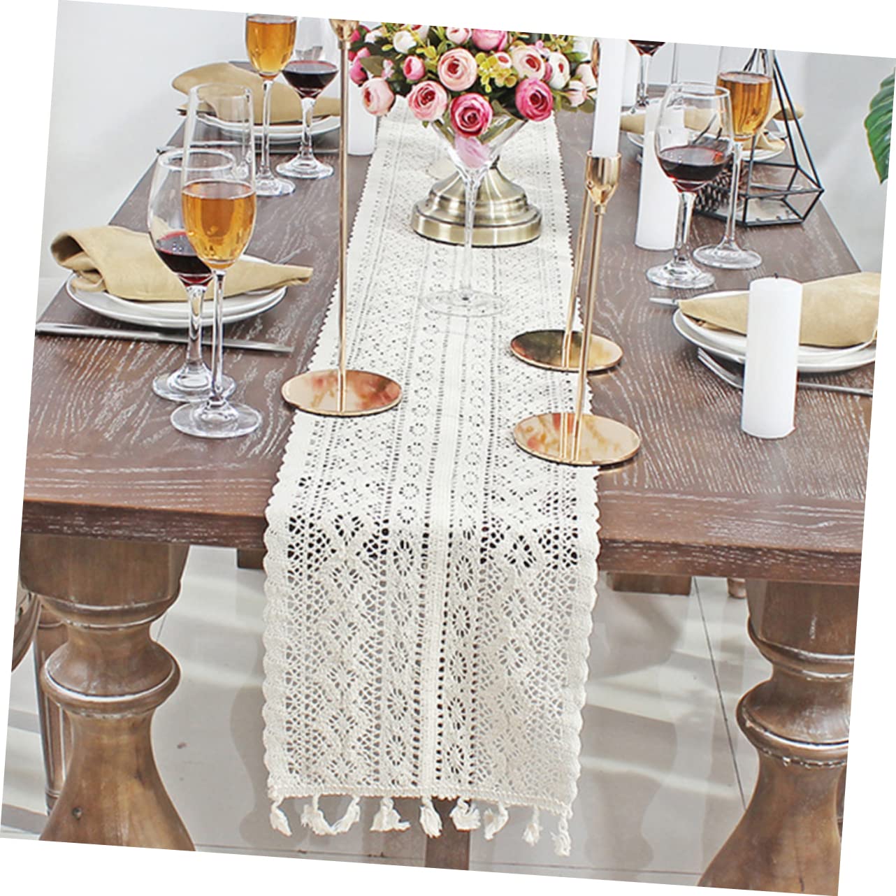 Amazon｜NUOBESTY レース編みテーブルクロス 花模様 ハイセンスな