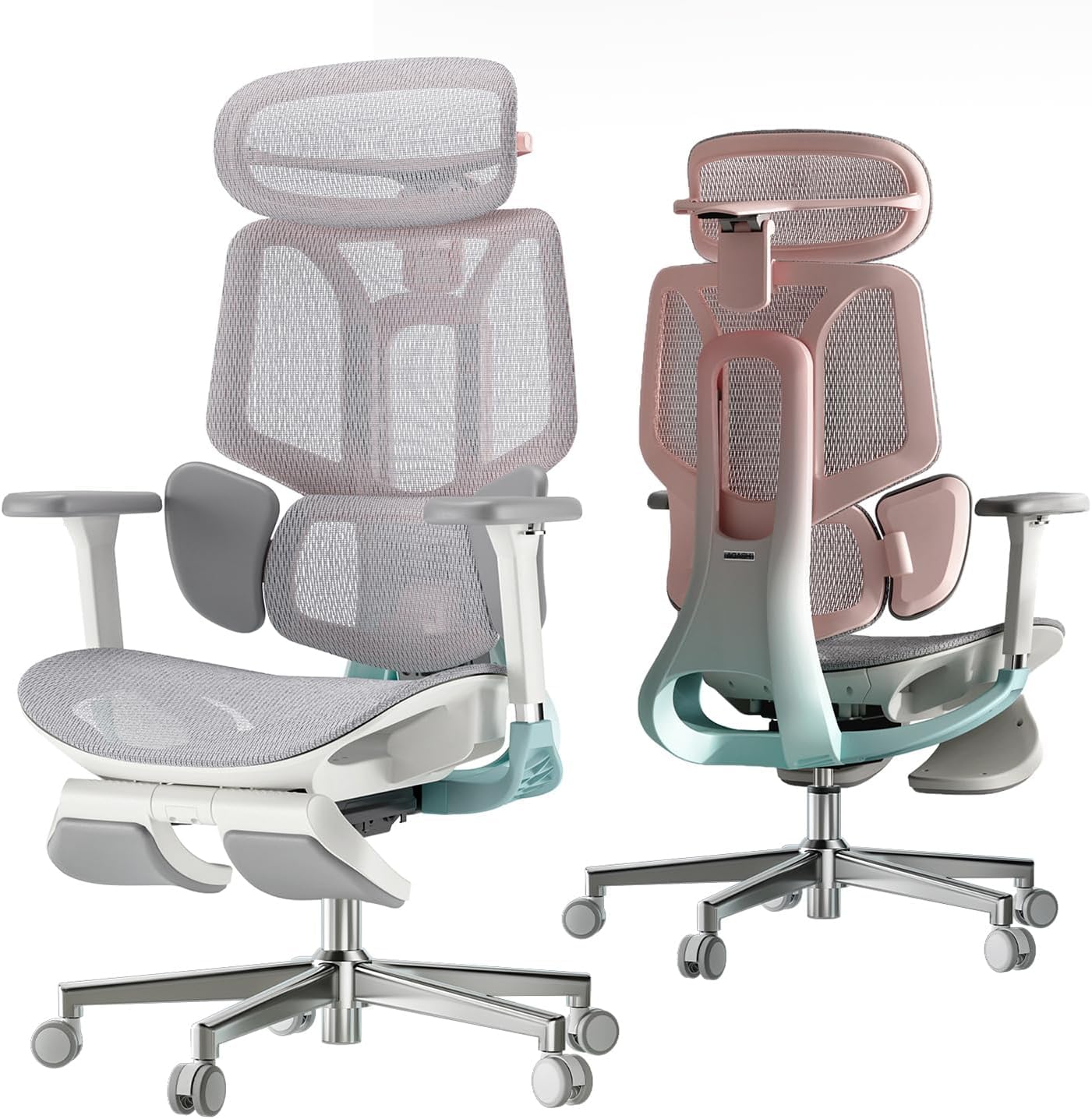 Hbada E3 Pro Silla de Oficina Ergonomica - Soporte Lumbar Dinámico de 3 Zonas, Reposacabezas 3D y Brazos 6D, Silla Ergonomica Escritorio con Reposapiés (Rosa)