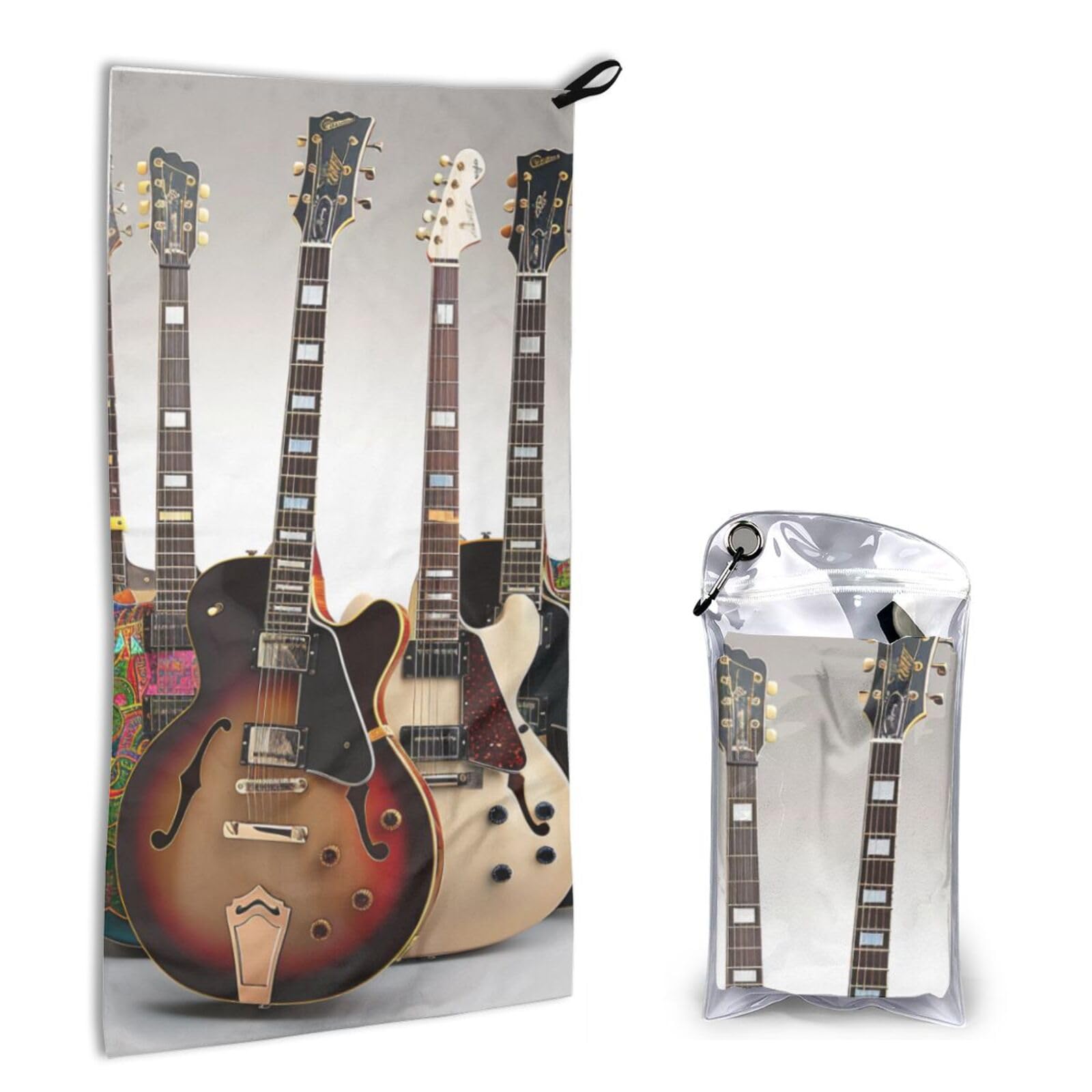 BWWHCCTI Quick Dry Hand Towel With Bag - Guitar Printed Super Absorbent Face Cloth Microfiber Travel Sports Towels 40x80cm