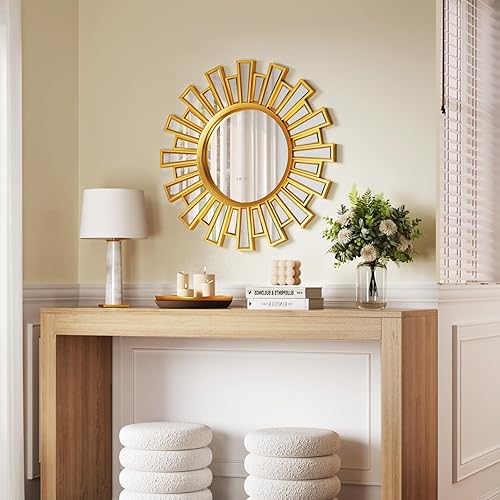 Miniatura 6 de Espejo decorativo de pared dorado con sol, espejo de 24 pulgadas con forma de explosión de sol para decoración de pared, espejos dorados circulares