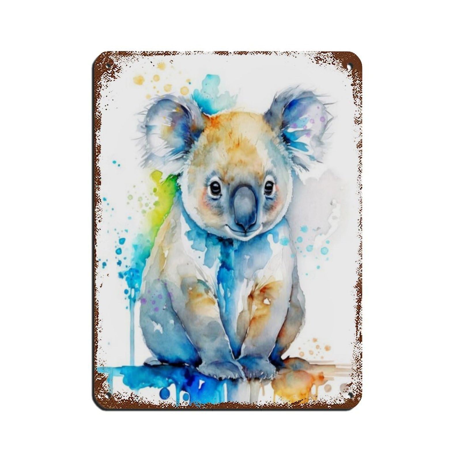 Watercolour Koala ART Poster Tin Sign Vintage Metal Pub Club Cafe Bar Home Wall Art Decoration Poster Retro 12x16inch(30x40cm)
