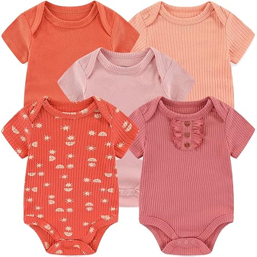 Kiddiezoom Newborn Baby Unisex Cotton One-Piece Bodysuits Baby Gift 5-Pack Baby Clothes
