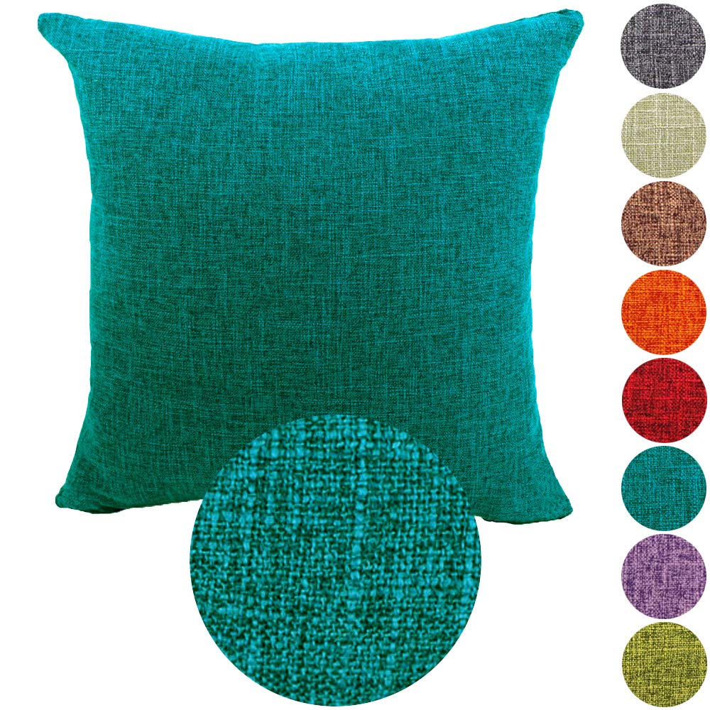 KAMIXINCushion Covers Square Home Decorative Pillow Covers Cotton Linen Sofa Car Bed Bench Throw Pillow Case with Concealed Zipper Solid Color Peacock Blue 18"x18" 45X45CM