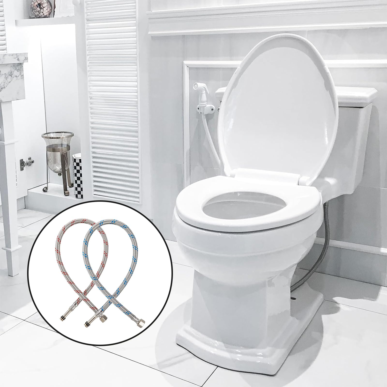 2 sztuki węży przyłączeniowych, G3/8 x M10, pleciony wąż przyłączeniowy ze stali nierdzewnej, wąż pancerny, 60 cm, wąż przedłużający do węża, kranu, bateria mieszakowa, 2 sztuki