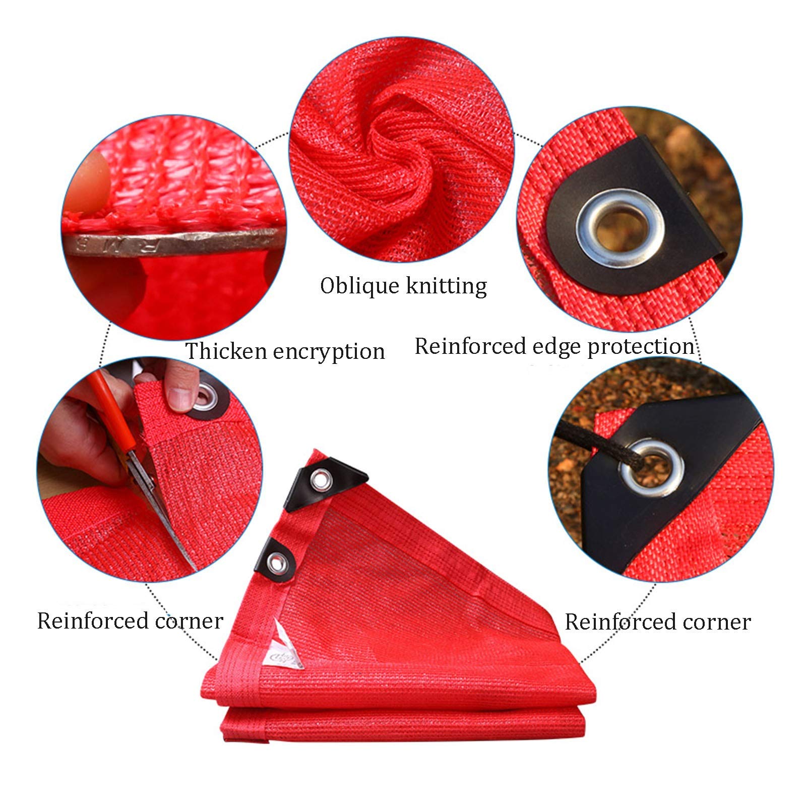 Roter Schattenstoff, UV-beständiges Sonnenschutznetz für Gewächshaus, Outdoor, Terrasse, Balkon, Garage, Garten, Pflanzenabdeckung, anpassbarer Schattenstoff für Blumen und Gemüse