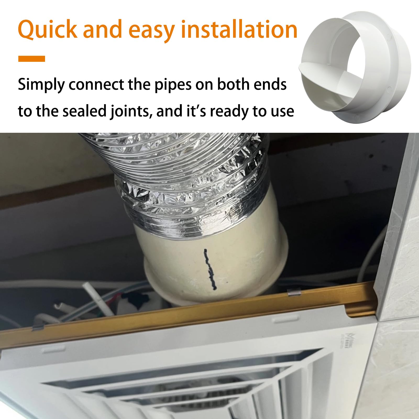 Clapet Anti-Retour pour Conduit en PVC, Clapet Anti-Retour en PVC Blanc 80-200mm for système de Ventilation de Cuisine et de Salle de Bains(125mm)
