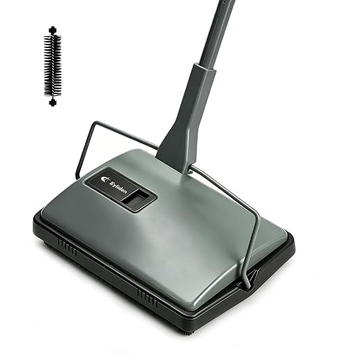 Eyliden X-Large Carpet Sweeper - Quiet Manual Sweeper for Carpets & Rugs | 1 Extra Refill Roller Brush, Non-Electric, Hand Push, Quietly Cleans Debris and Messes, Restaurant Roller Broom, Gunmetal