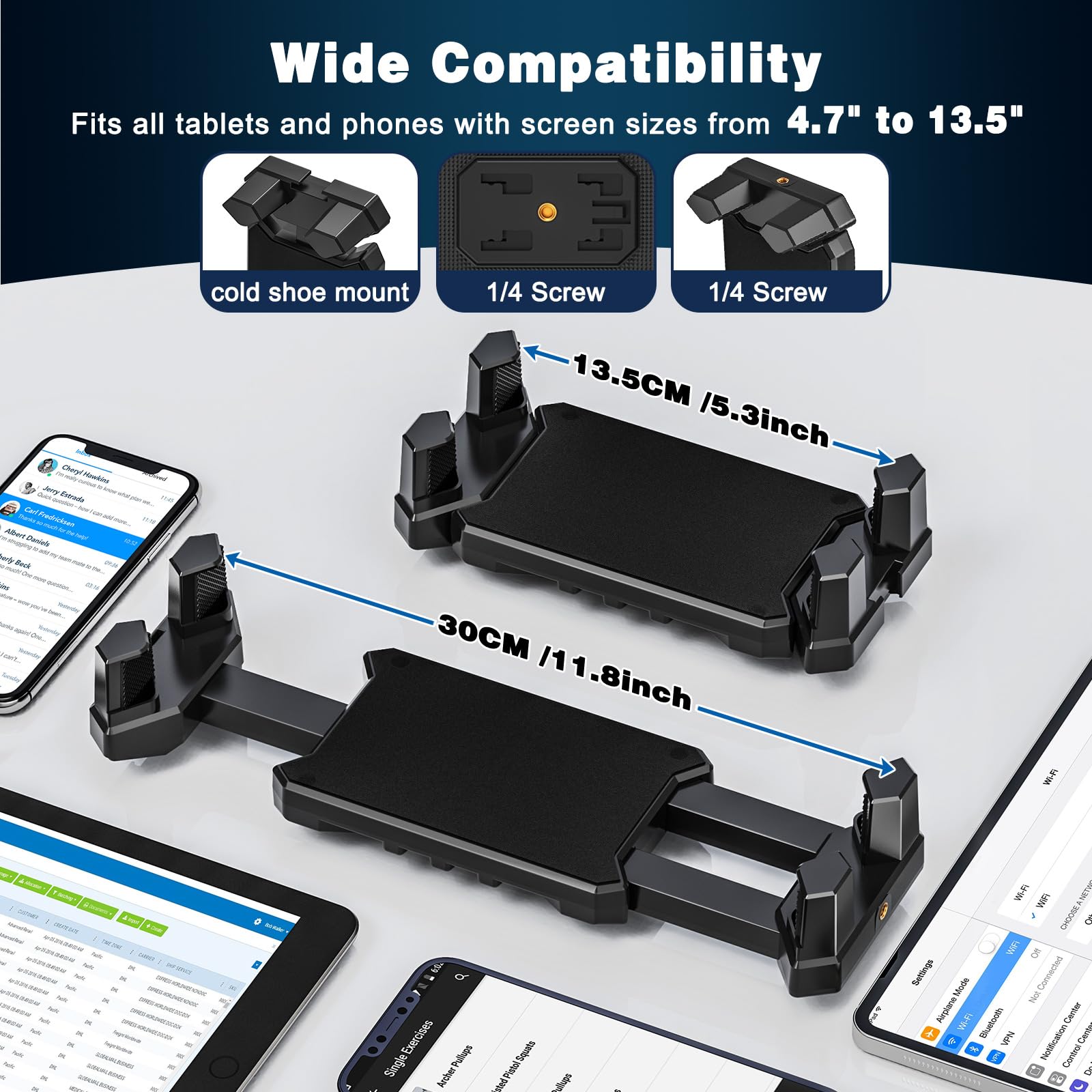 Supporto Per Tablet Pieghevole In Lega Di Alluminio A 3 Sezioni, Base Girevole 360°, Braccio Lungo Regolabile, Compatibile Con Display 4,7-16 Pollici, IPad, Kindle, Surface, Grigio, Installazione Senza Attrezzi