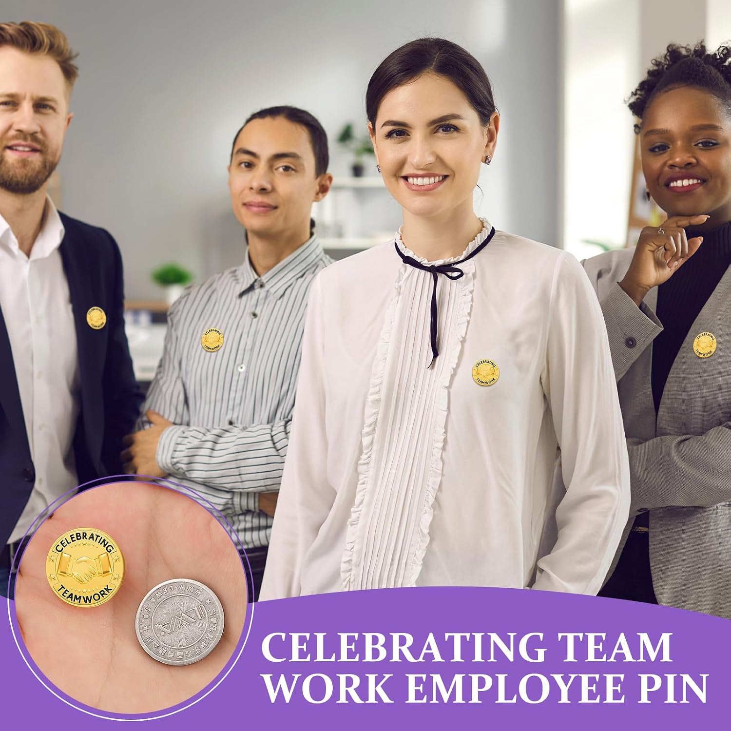 Ceenna 50 Pcs Employee of The Month Lapel Pin Bulk Star Recognition Appreciation Gift Enamel Gold Plated Performance Reward Gift for Staff Team Volunteer Nurse Teacher(Teamwork)